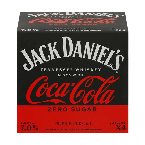 Jack Daniels X Coca Cola Zero Sugar Premium Cocktail 355ml (4pk)