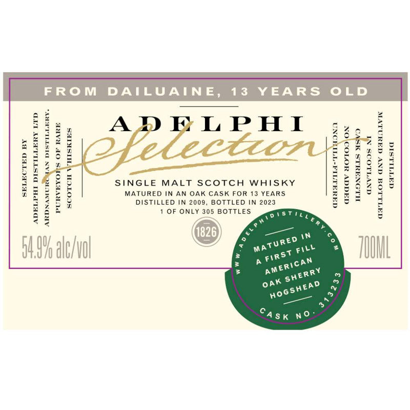 Adelphi Selection 2009 Dailuaine 13 Year Old Scotch Whisky 700ml
