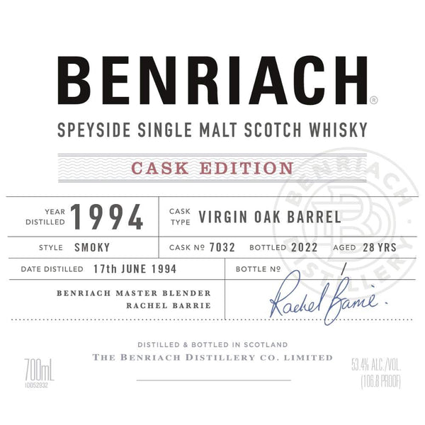 Benriach Cask Edition 1994 Cask No. 7032 Speyside Scotch
