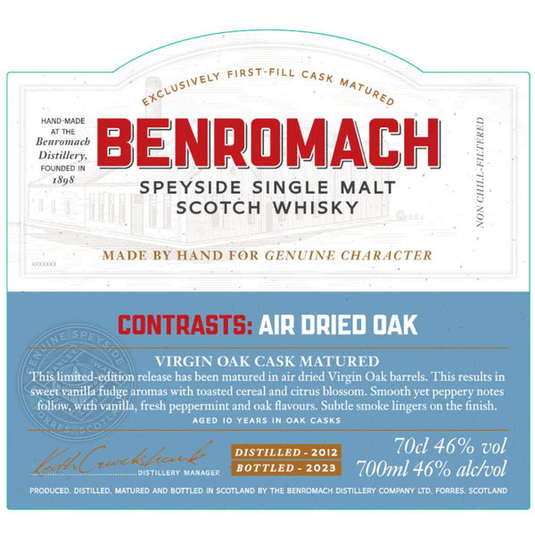 Benromach Contrasts Air Dried Oak 2023 Release Scotch Whisky 700ml