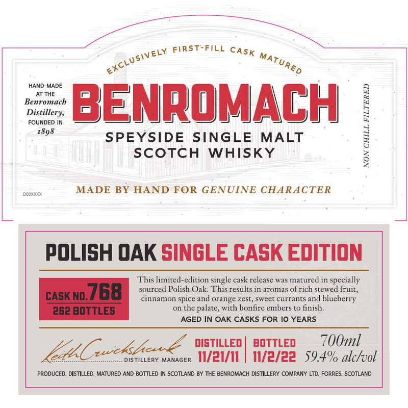 Benromach Polish Oak Single Cask #768 Speyside Scotch Whisky 700ml