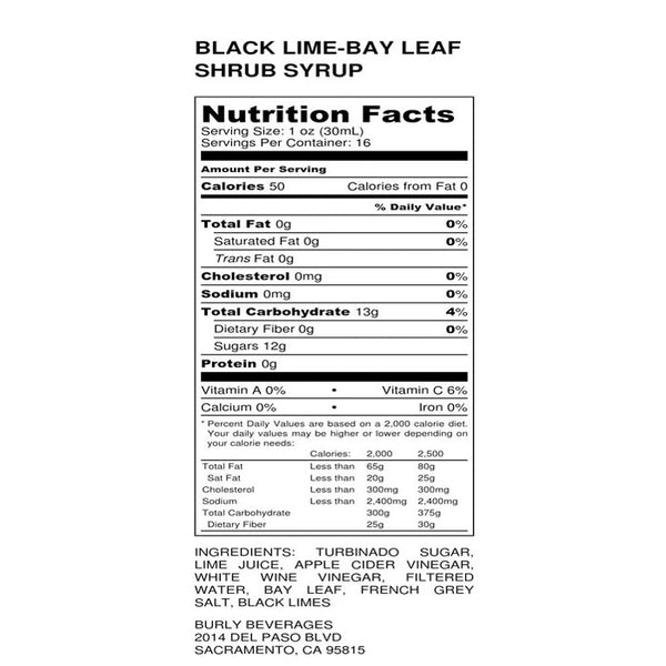 Bruly Black Lime Bay Leaf Shrub Syrup 16 oz