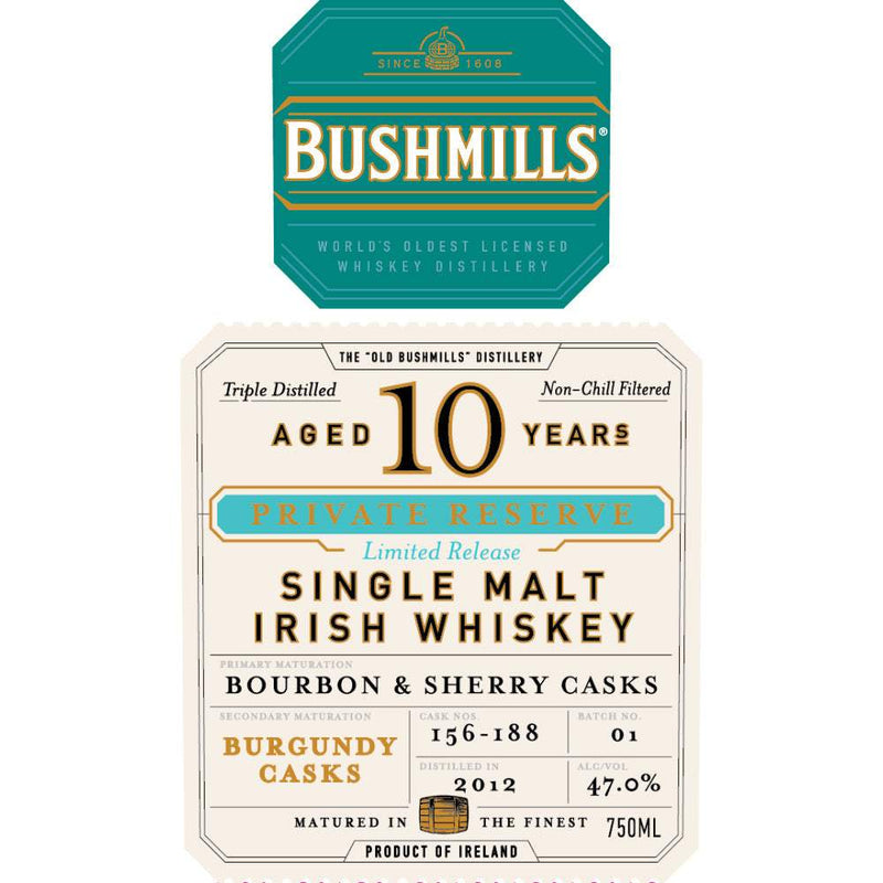 Bushmills 10 Year Old Private Reserve Burgundy Cask Finished Irish Whiskey