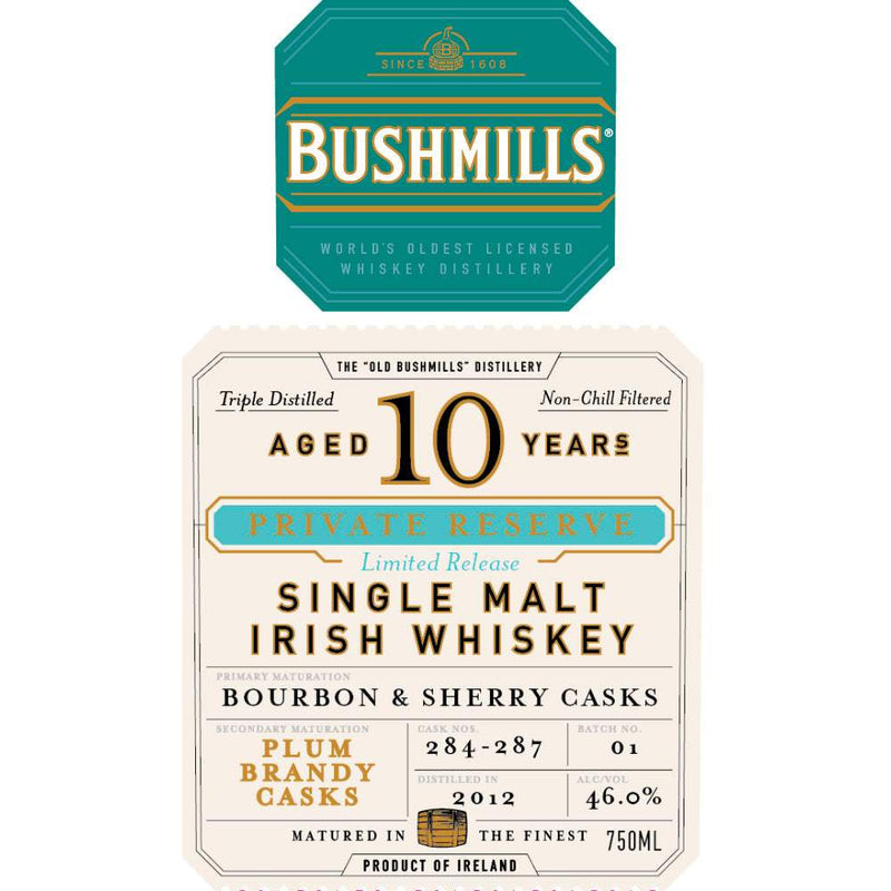 Bushmills 10 Year Old Private Reserve Plum Brandy Cask Finished Irish Whiskey