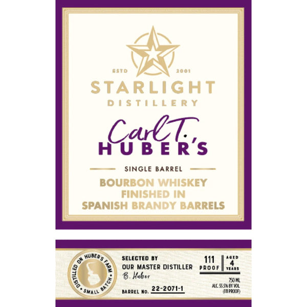 Starlight Carl T. Huber's Finished in Spanish Brandy Barrels Bourbon Whiskey