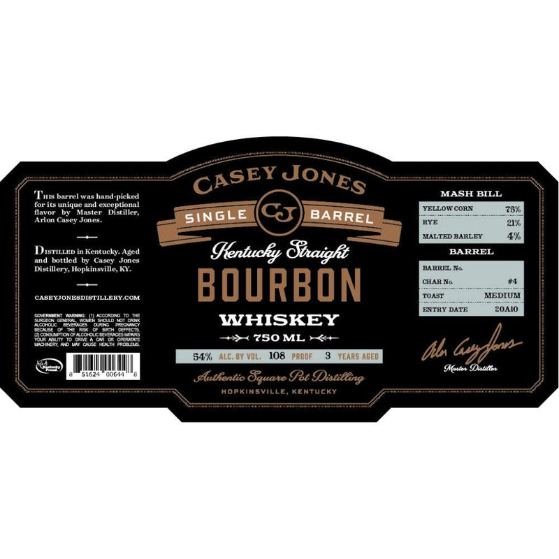 Casey Jones 3 Year Old Single Barrel Kentucky Straight Bourbon Whiskey