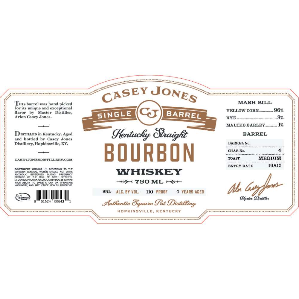 Buy Casey Jones 4 Year Old Single Barrel Kentucky Straight Bourbon Whiskey Online Reup Liquor