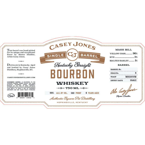 Casey Jones 4 Year Old Single Barrel Kentucky Straight Bourbon Whiskey