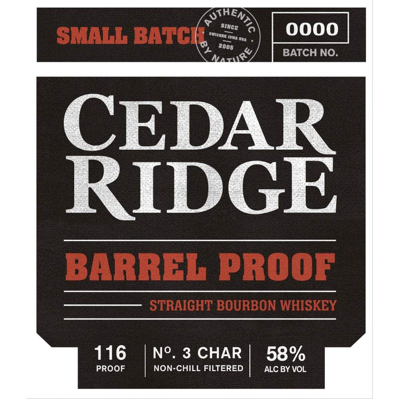 Cedar Ridge Small Batch Barrel Proof Straight Bourbon Whiskey