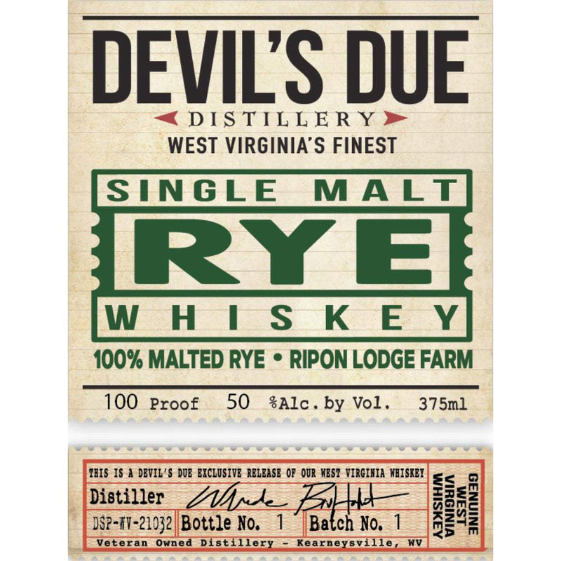 Devil’s Due Single Malt Rye Whiskey 375ml