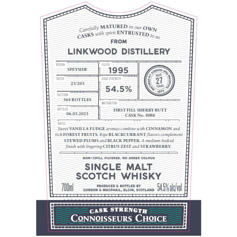 Gordon & MacPhail Linkwood Distillery 27 Year Old Connoisseurs Choice Single Malt Scotch Whisky