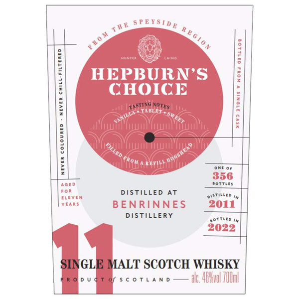 Hepburn’s Choice 11 Year Old Benrinnes Single Malt Scotch Whisky 700ml