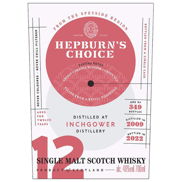 Hepburn’s Choice 12 Year Old Inchgower Single Malt Scotch Whisky 700ml