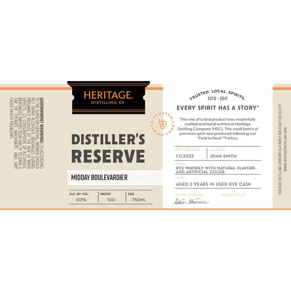 Heritage Distiller’s Reserve Midday Boulevardier Rye Whiskey