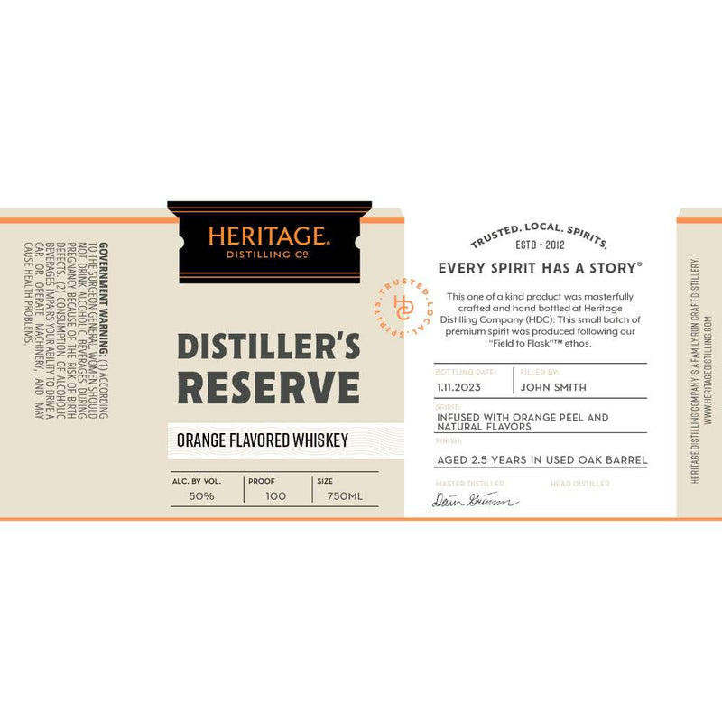 Heritage Distiller’s Reserve Orange Flavored Whiskey