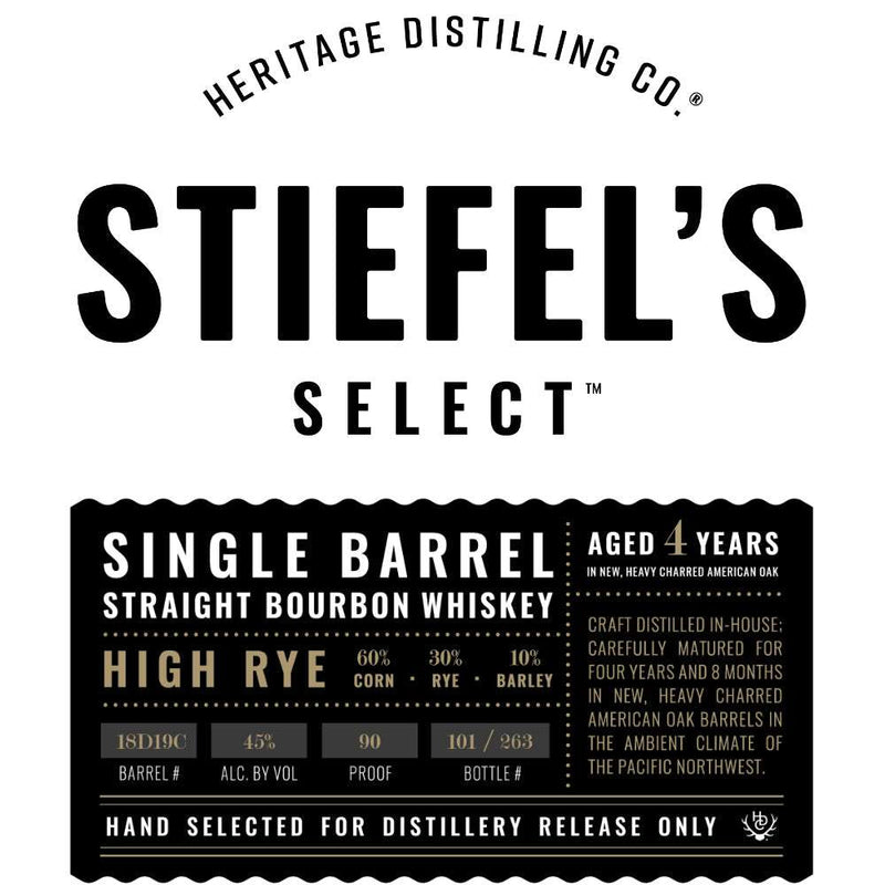Heritage Distilling Stiefel’s Select High Rye Straight Bourbon Whiskey