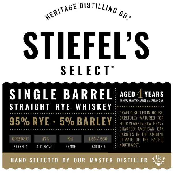 Heritage Stiefel’s Select Straight Rye Whiskey