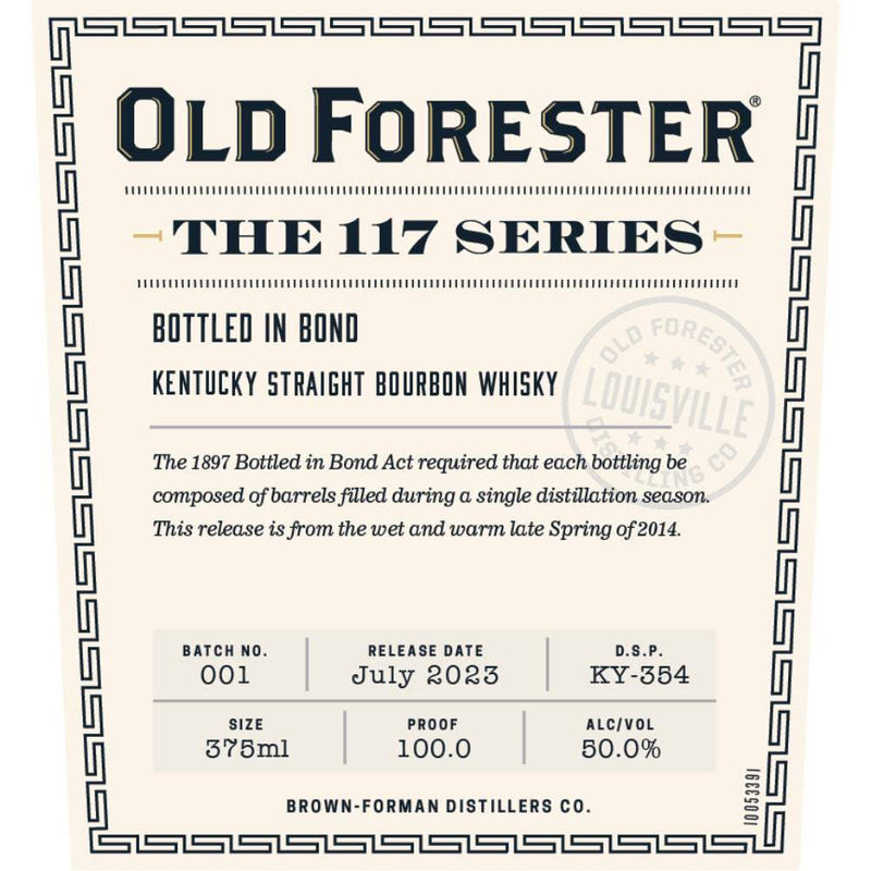Old Forester 'The 117 Series' Bottled in Bond (July 2023 Release) Kentucky Bourbon 375ml