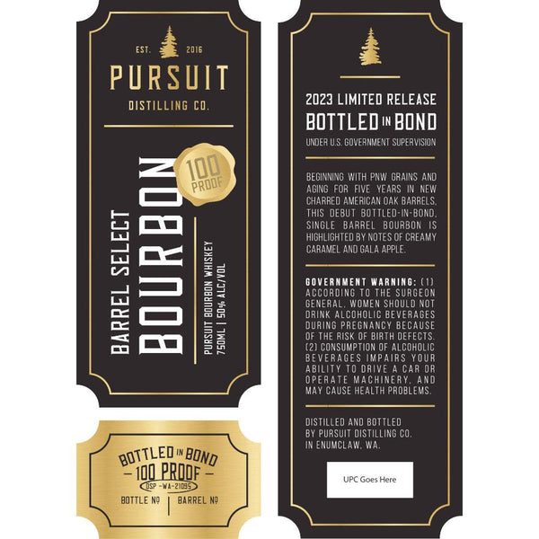 Pursuit Distilling Bottled in Bond Barrel Select Bourbon Whiskey