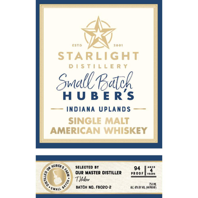 Starlight Small Batch Huber's Indiana Uplands Single Malt American Whiskey
