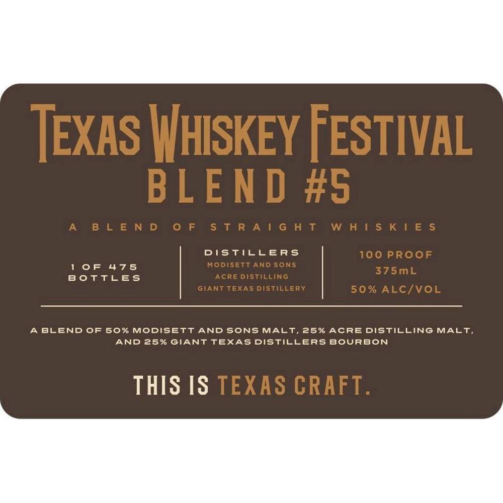Buy Texas Whiskey Festival Blend 5 Texas Blended Whiskey 375ml Online