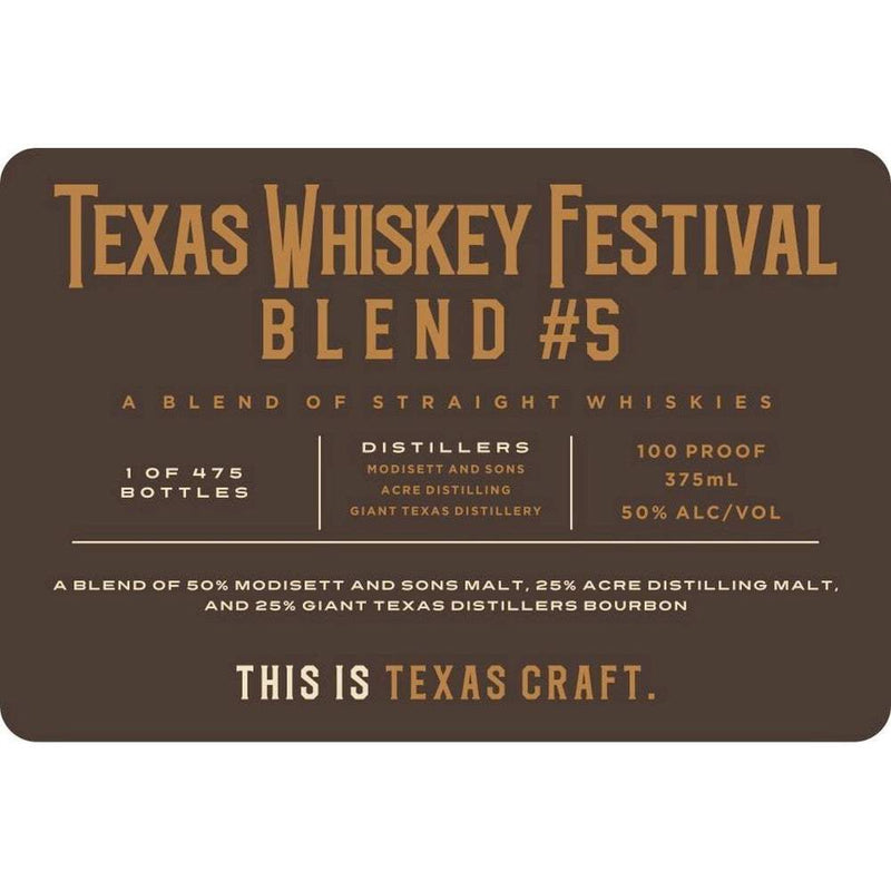 Texas Whiskey Festival Blend #5 Texas Blended Whiskey 375ml