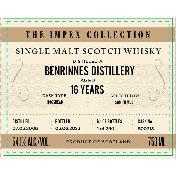 The ImpEx Collection Benrinnes Distillery 2006 16 Year Old Scotch Whisky