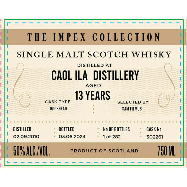 The ImpEx Collection Caol Ila Distillery 2010 13 Year Aged Scotch Whisky