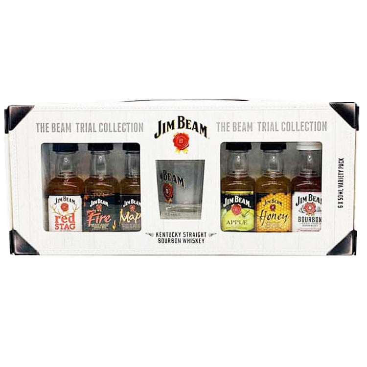 The Jim Beam Trial Collection (6 Pack of Mini Bottle 50ml Variety Pack w/ Shot Glass) Gift Pack