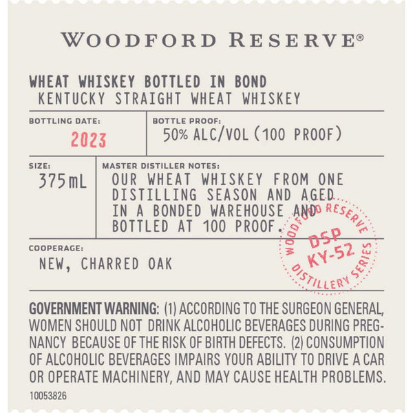 Woodford Reserve Bottled in Bond Straight Wheat Whiskey 375ml