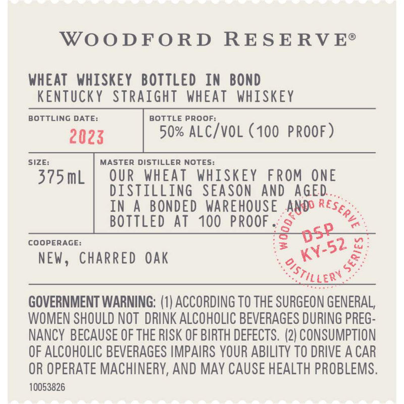 Woodford Reserve Bottled in Bond Straight Wheat Whiskey 375ml